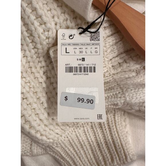 Zara Long Knit Cardigan Sweater Coatigan Off White Cream Women’s Size L Pockets - Picture 7 of 10